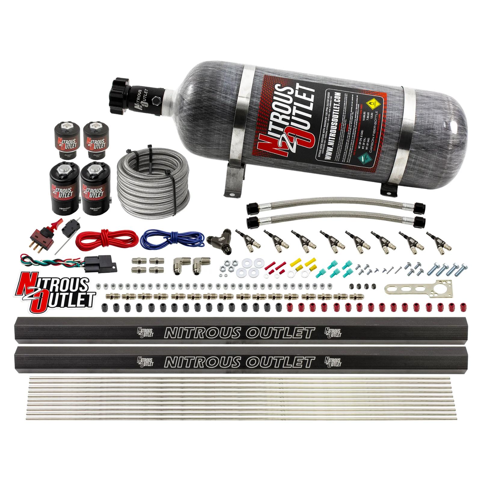 Nitrous Outlet Oxide Systems 00-10474-H-R-12 8 Cyl 4 Sol Direct Port Sys w/ Dual Rails Low PSI(12Lb Bottle)(90° Noz)