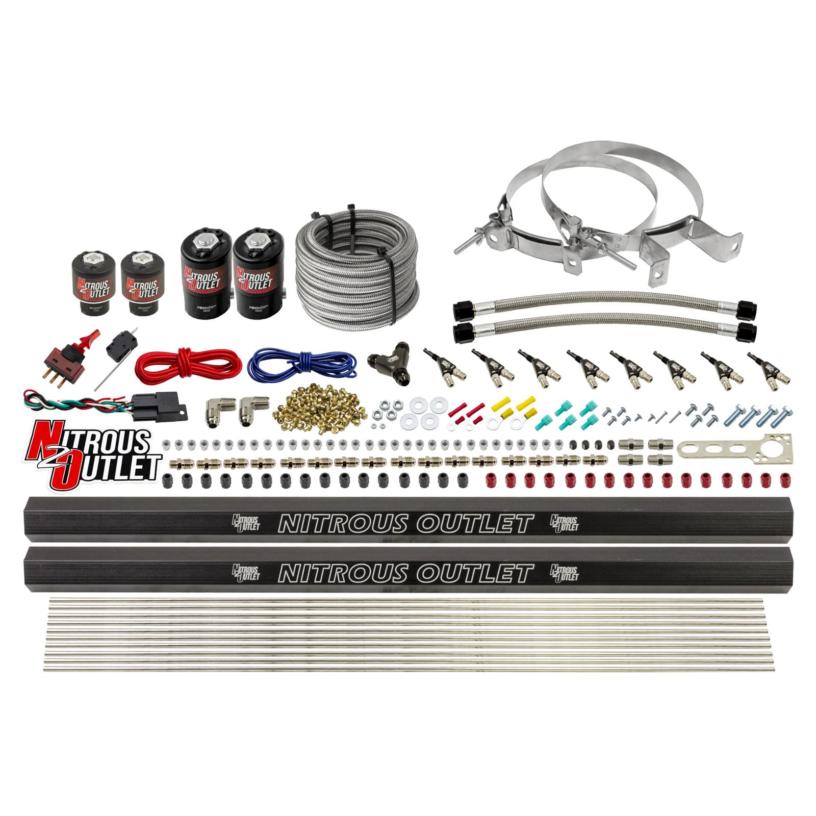 Nitrous Outlet Direct Port Systems 00-10474-L-R-00 8 Cyl 4 Sol Sys w/ Dual Rails Low PSI(No Bottle)(90° Noz)