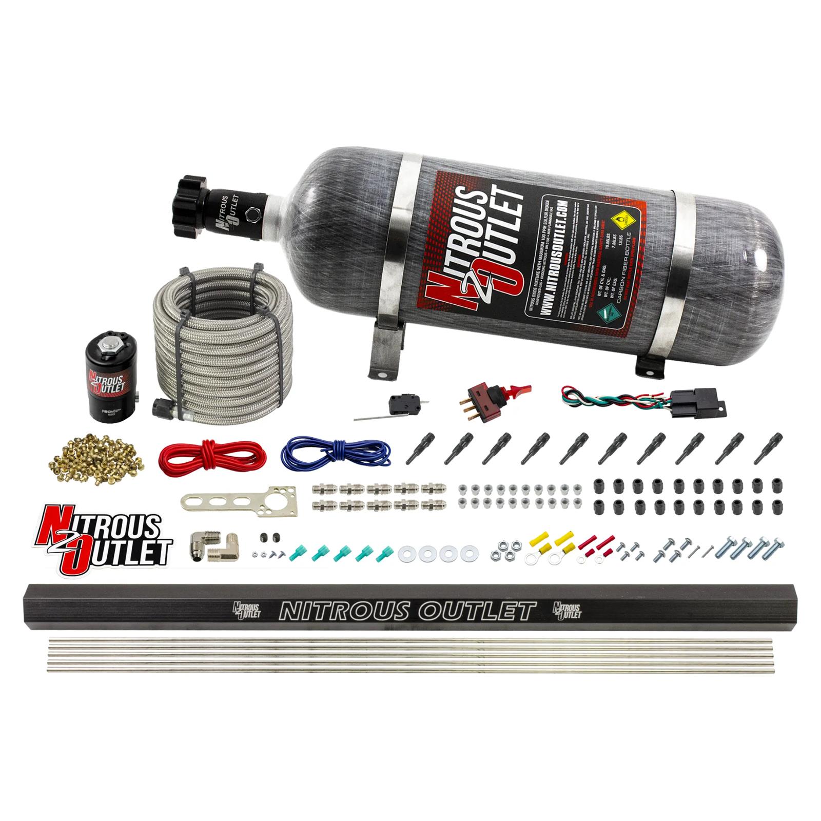 Nitrous Outlet Direct Port Systems 00-10493-R-12 10 Cyl 1 Sol Dry EFI Sys w/ Single Rail(12Lb Bottle)(90° Noz)