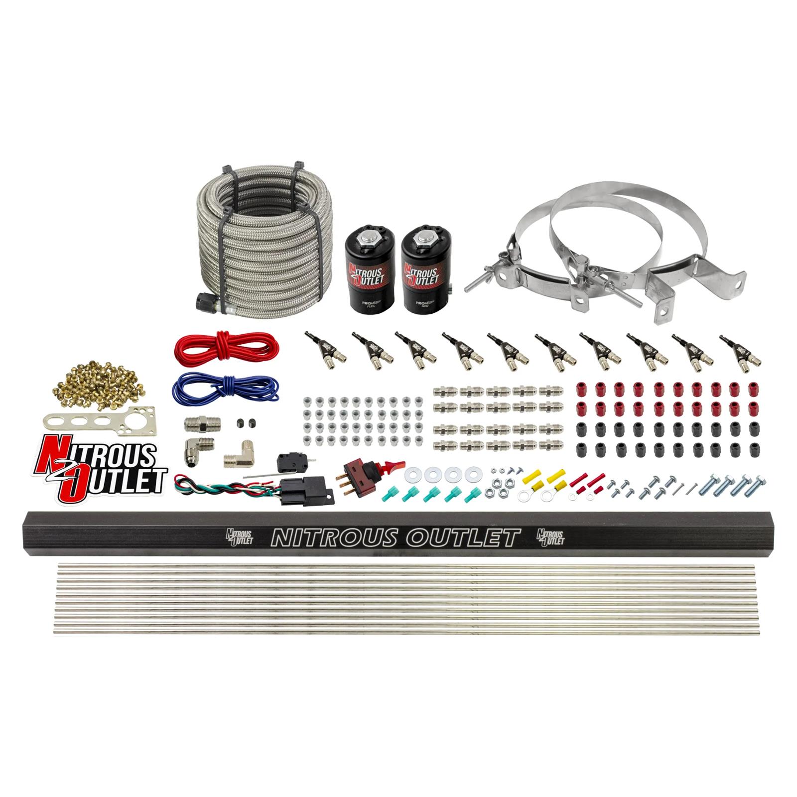 Nitrous Outlet Oxide Systems 00-10495-R-00 10 Cyl 2 Sol Direct Port Sys w/ Single Rail Hi PSI(No Bottle)(90° Noz)