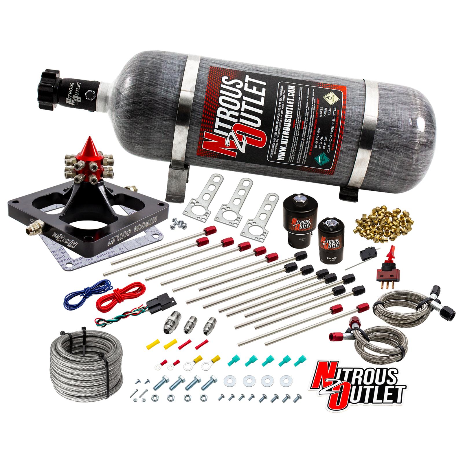Nitrous Outlet Oxide Systems 00-459001CS-12 Systems, 4500 Kraken Competition System - Braided Hoas/E85)(5-7-10 psi)(200-950 HP)(12lb Bottle)