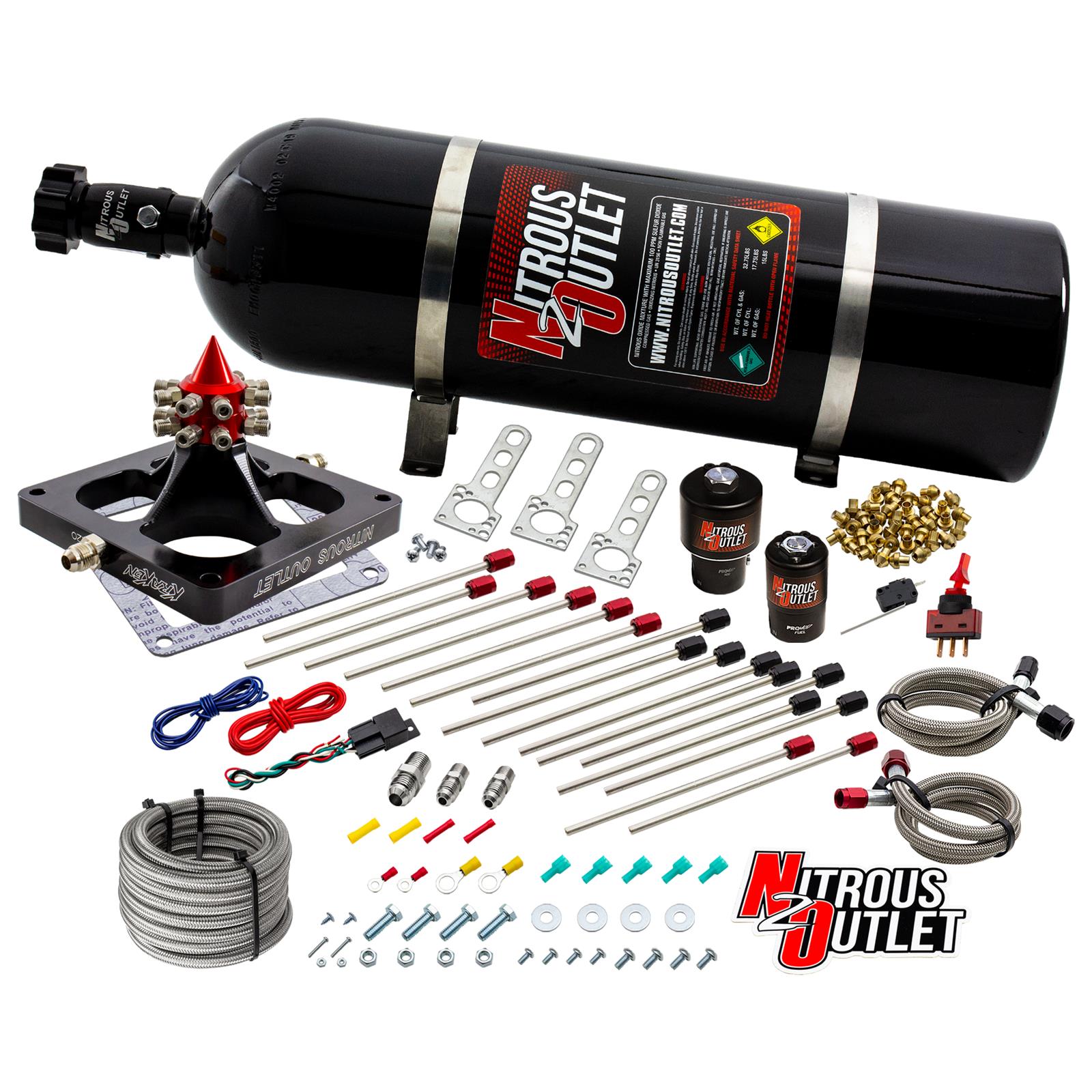 Nitrous Outlet Oxide Systems 00-459001CS-15 Systems, 4500 Kraken Competition System - Braided Hoas/E85)(5-7-10 psi)(200-950 HP)(15lb Bottle)