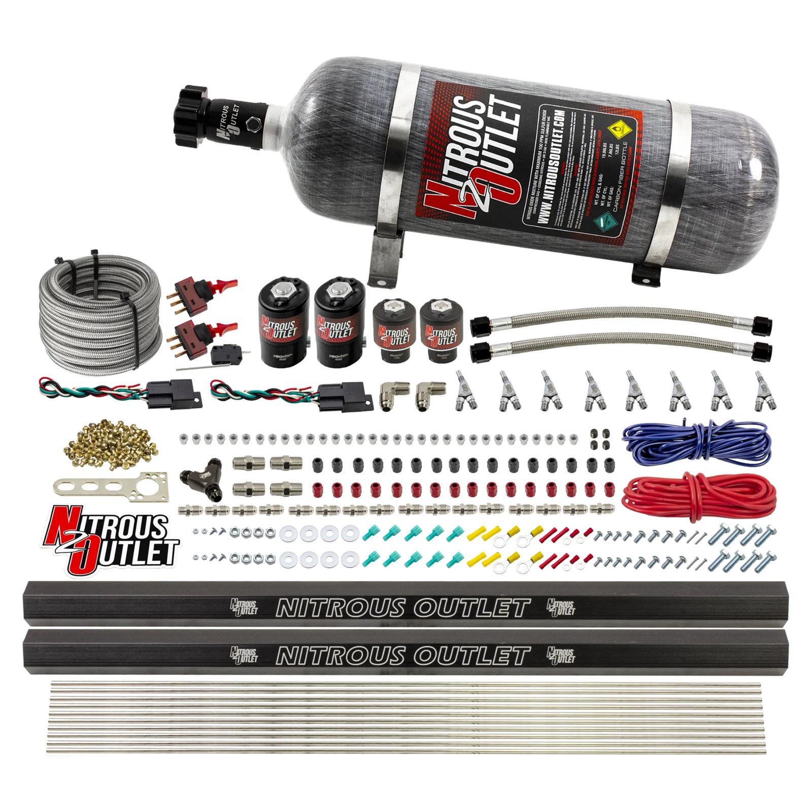 Nitrous Outlet Oxide Systems 00-10362-ALC-R-SBT-DS-12 DS 4 Cyl 4 Sol Direct Port Sys w/ Rails ALC Low PSI(12Lb Bottle) SBT Noz