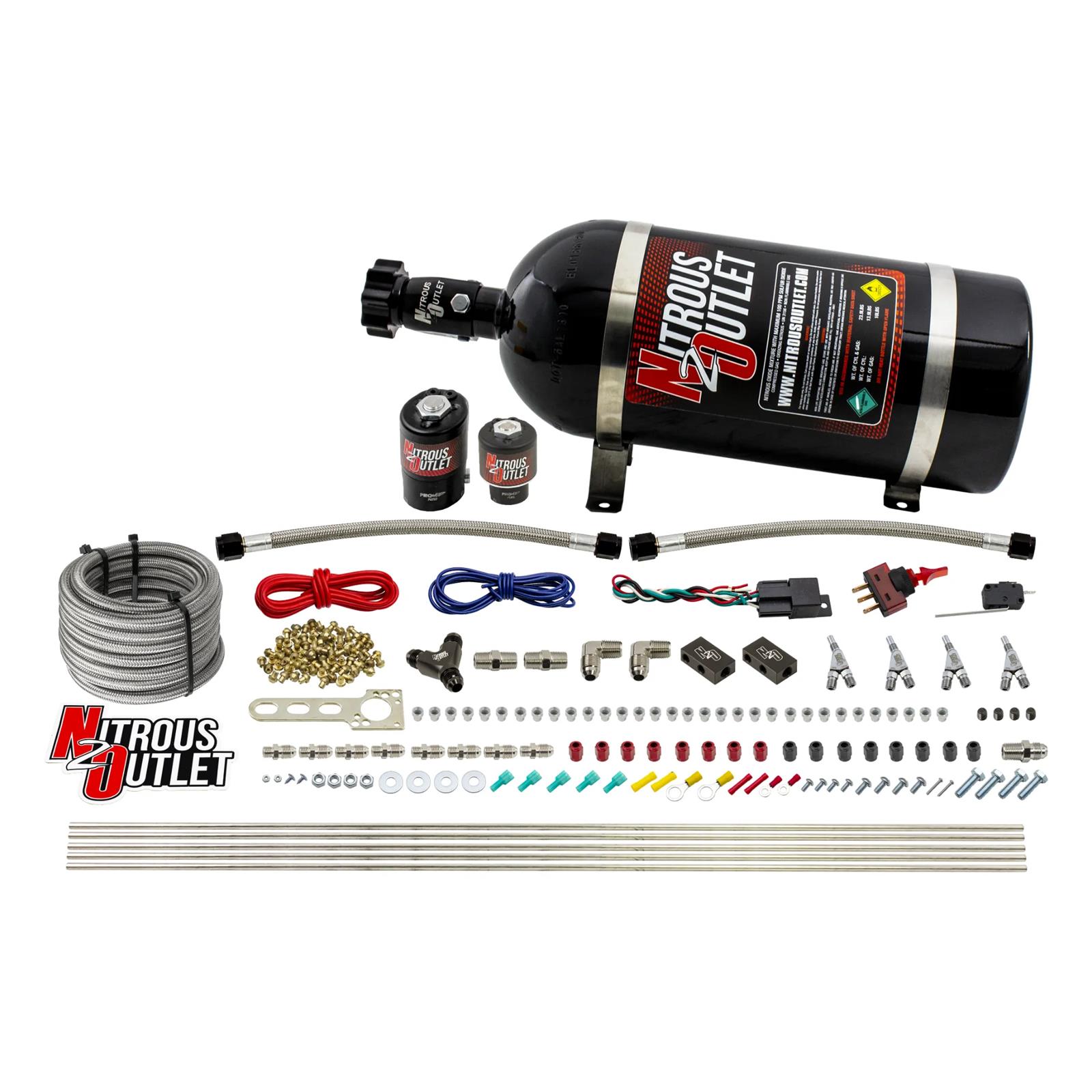 Nitrous Outlet Oxide Systems 00-10362-ALC-SBT-10 4 Cyl 2 Sol Direct Port Sys w/ Dist Blocks ALC Low PSI(10Lb Bottle) SBT Noz