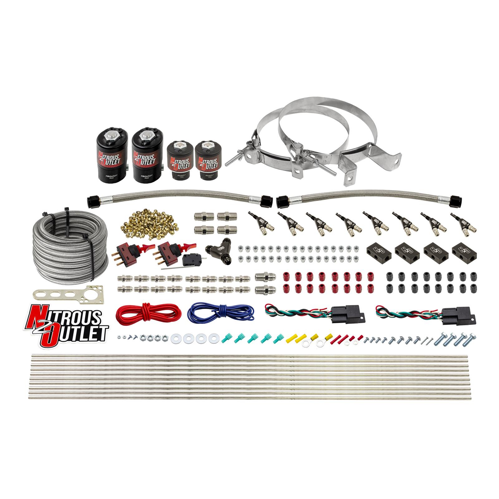 Nitrous Outlet Oxide Systems 00-10362-E85-DS-00 DS 4Cyl 4Sol Direct Port Sys w/ Dist Blocks E85 Low PSI(No Bottle) 90°Noz
