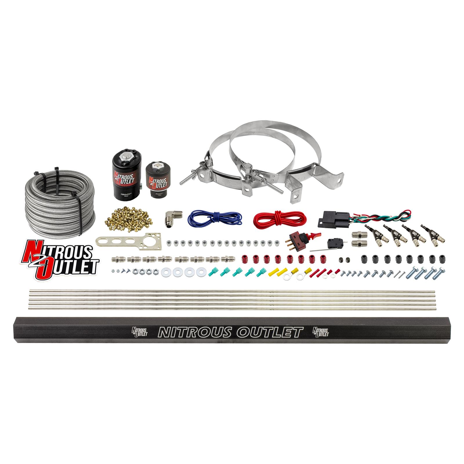 Nitrous Outlet Oxide Systems 00-10362-E85-R-00 4 Cyl 2 Sol Direct Port Sys w/ Single Rail E85 Low PSI(No Bottle) 90° Noz