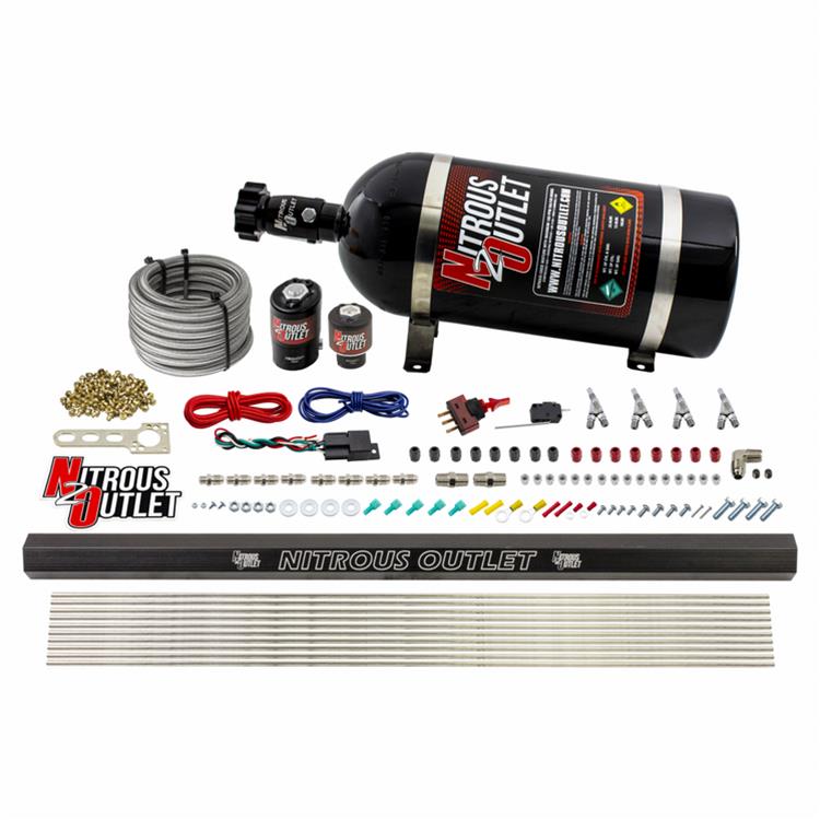 Nitrous Outlet Oxide Systems 00-10362-E85-R-SBT-12 4 Cyl 2 Sol Direct Port Sys w/ Single Rail E85 Low PSI(12Lb Bottle) SBT Noz
