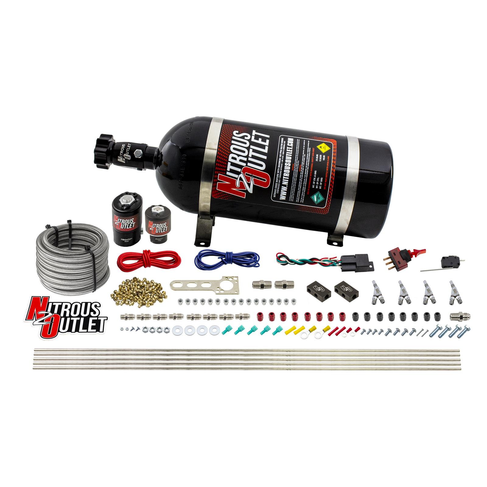 Nitrous Outlet Oxide Systems 00-10362-E85-SBT-10 4 Cyl 2 Sol Direct Port Sys w/ Dist Blocks E85 Low PSI(10Lb Bottle) SBT Noz