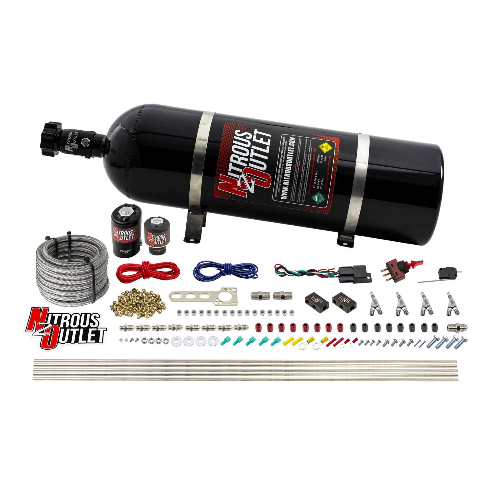 Nitrous Outlet Oxide Systems 00-10362-E85-SBT-15 4 Cyl 2 Sol Direct Port Sys w/ Dist Blocks E85 Low PSI(15Lb Bottle) SBT Noz