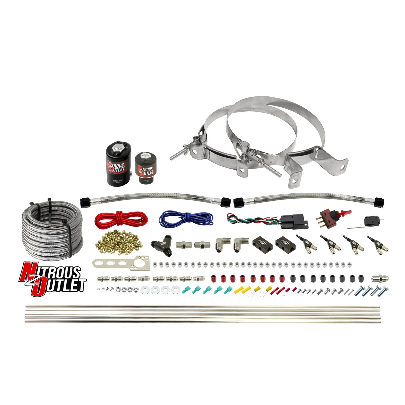 Nitrous Outlet Oxide Systems 00-10363-E85-R-00 4 Cyl 2 Sol Direct Port Sys w/ Single Rail E85 Hi PSI(No Bottle)(90° Noz)