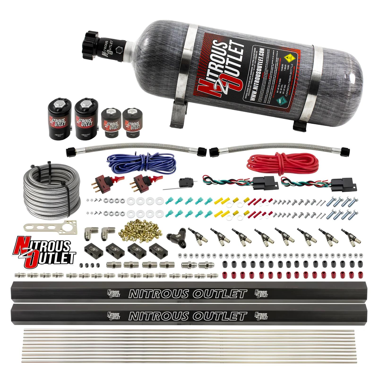 Nitrous Outlet Oxide Systems 00-10363-E85-R-DS-12 DS 4 Cyl 4 Sol Direct Port Sys w/ Rails E85 Hi PSI(12Lb Bottle)(90° Noz)