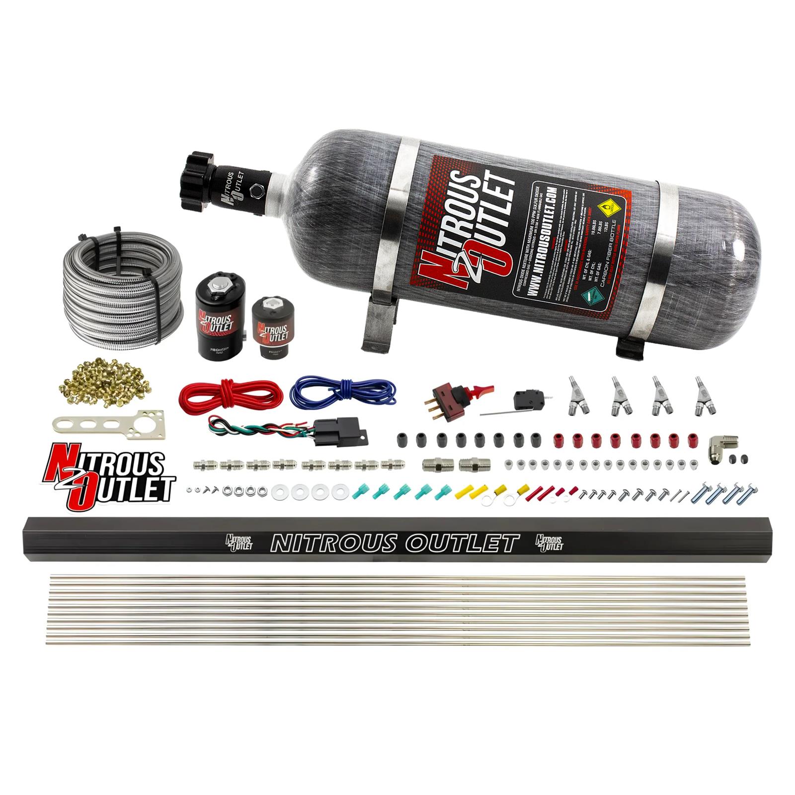 Nitrous Outlet Oxide Systems 00-10363-E85-R-SBT-12 4 Cyl 2 Sol Direct Port Sys w/ Single Rail E85 Hi PSI(12Lb Bottle)(SBT Noz)