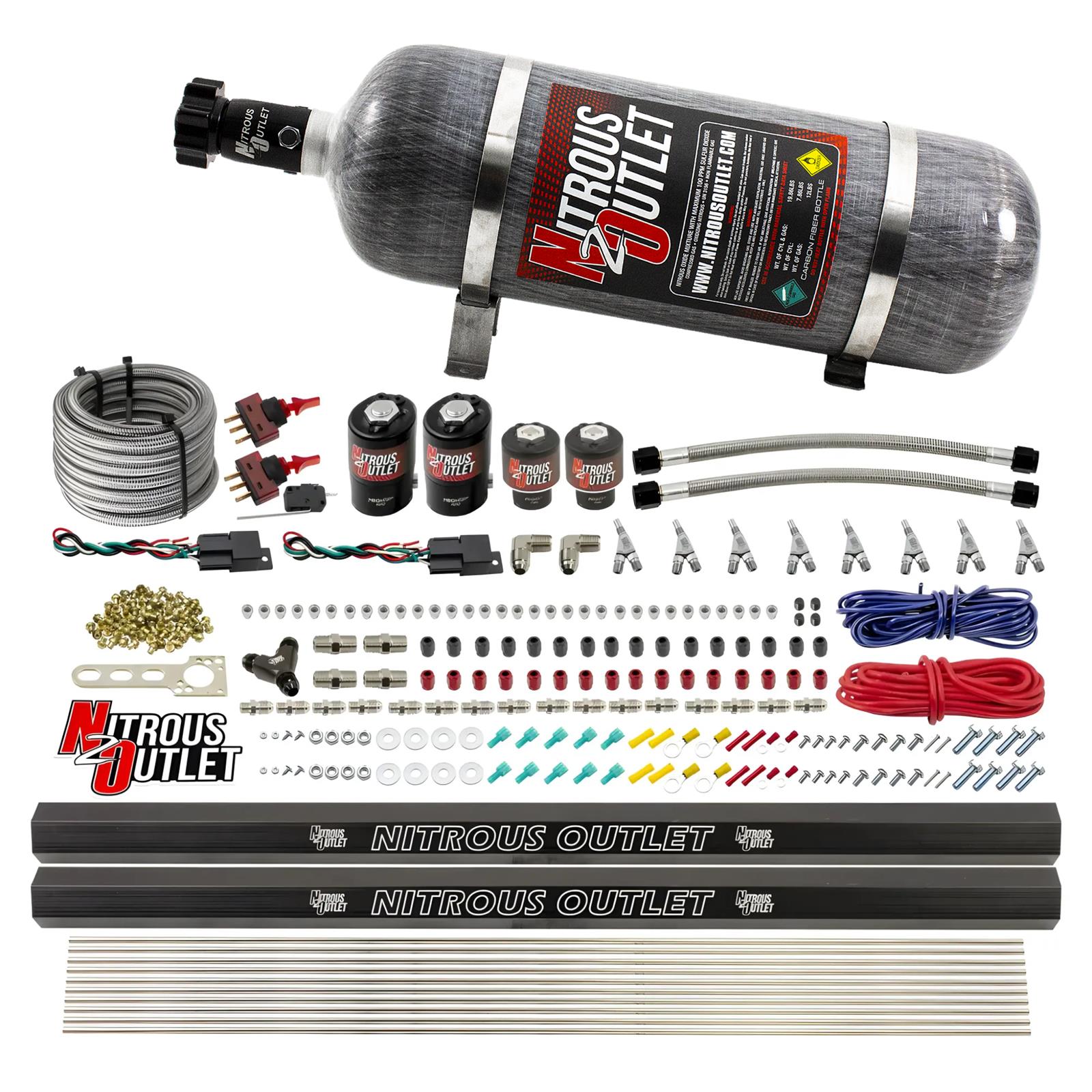 Nitrous Outlet Oxide Systems 00-10363-E85-R-SBT-DS-12 DS 4Cyl 4Sol Direct Port Sys w/ Dual Rails E85 Hi PSI(12Lb Bottle)(SBT Noz)