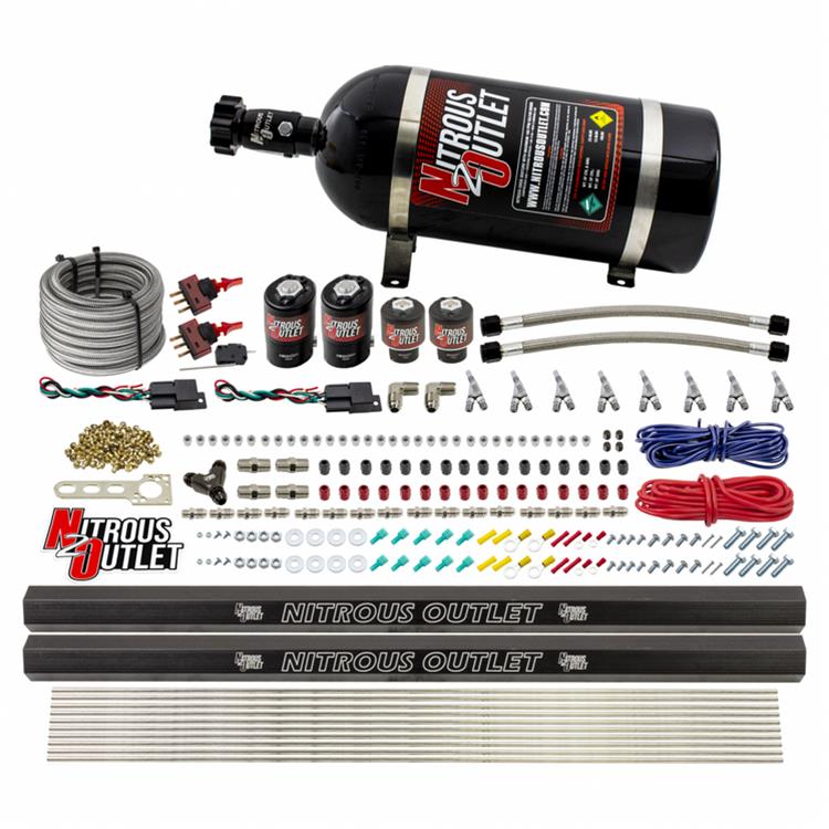 Nitrous Outlet Oxide Systems 00-10363-R-SBT-DS-15 DS 4 Cyl 4 Sol Direct Port Sys w/ Dual Rails Hi PSI(15Lb Bottle)(SBT Noz)