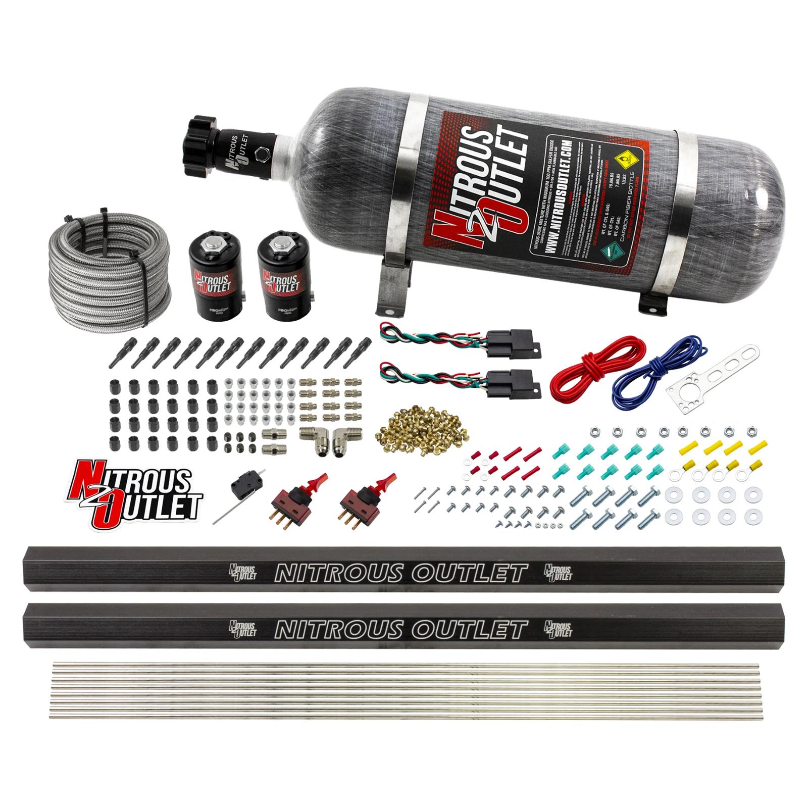 Nitrous Outlet Oxide Systems 00-10397-SBT-DS-12 Dry EFI DS 6 Cyl 2 Sol Direct Port Sys w/ Dual Rails (12Lb Bottle)(SBT Noz)