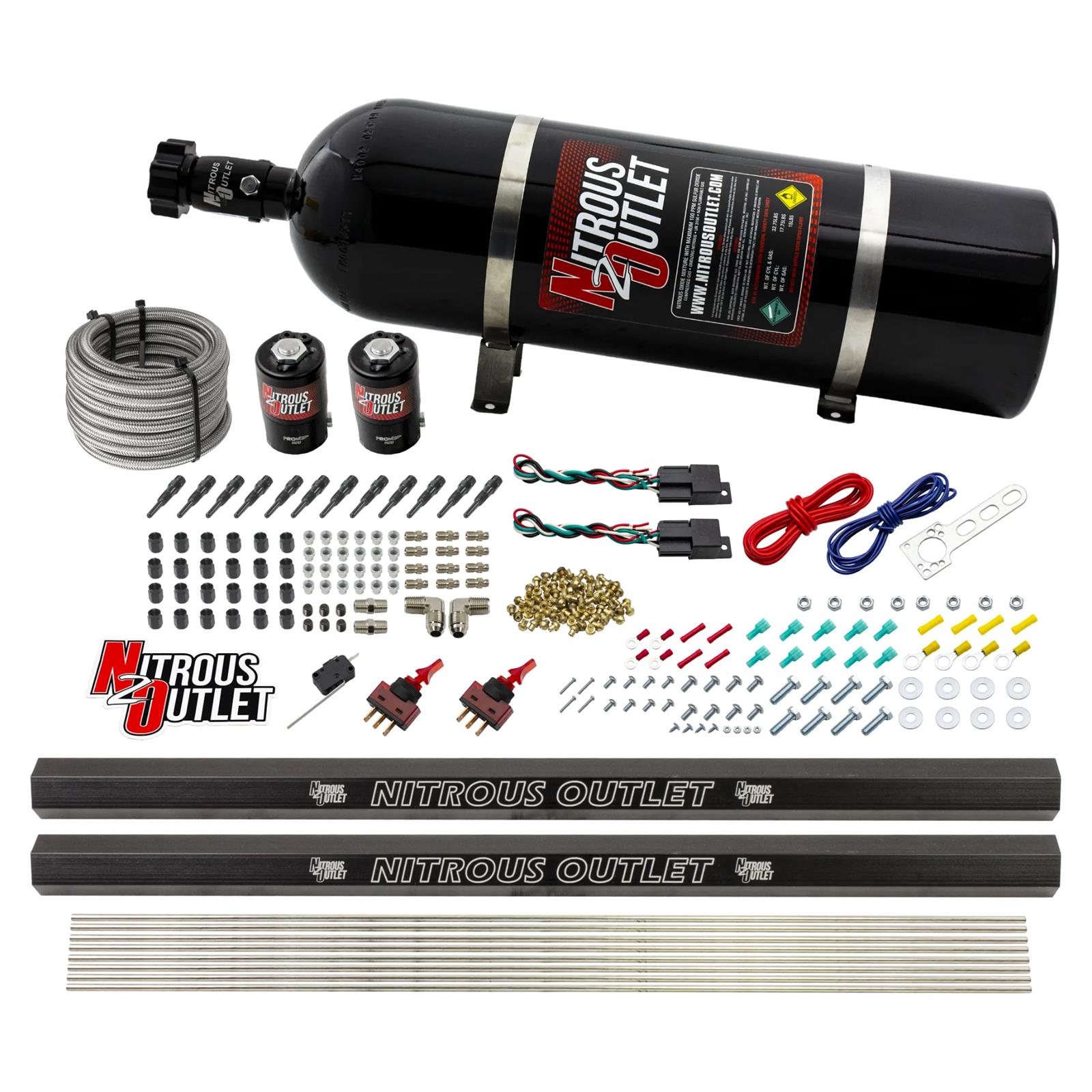 Nitrous Outlet Oxide Systems 00-10397-SBT-DS-15 Dry EFI DS 6 Cyl 2 Sol Direct Port Sys w/ Dual Rails (15Lb Bottle)(SBT Noz)