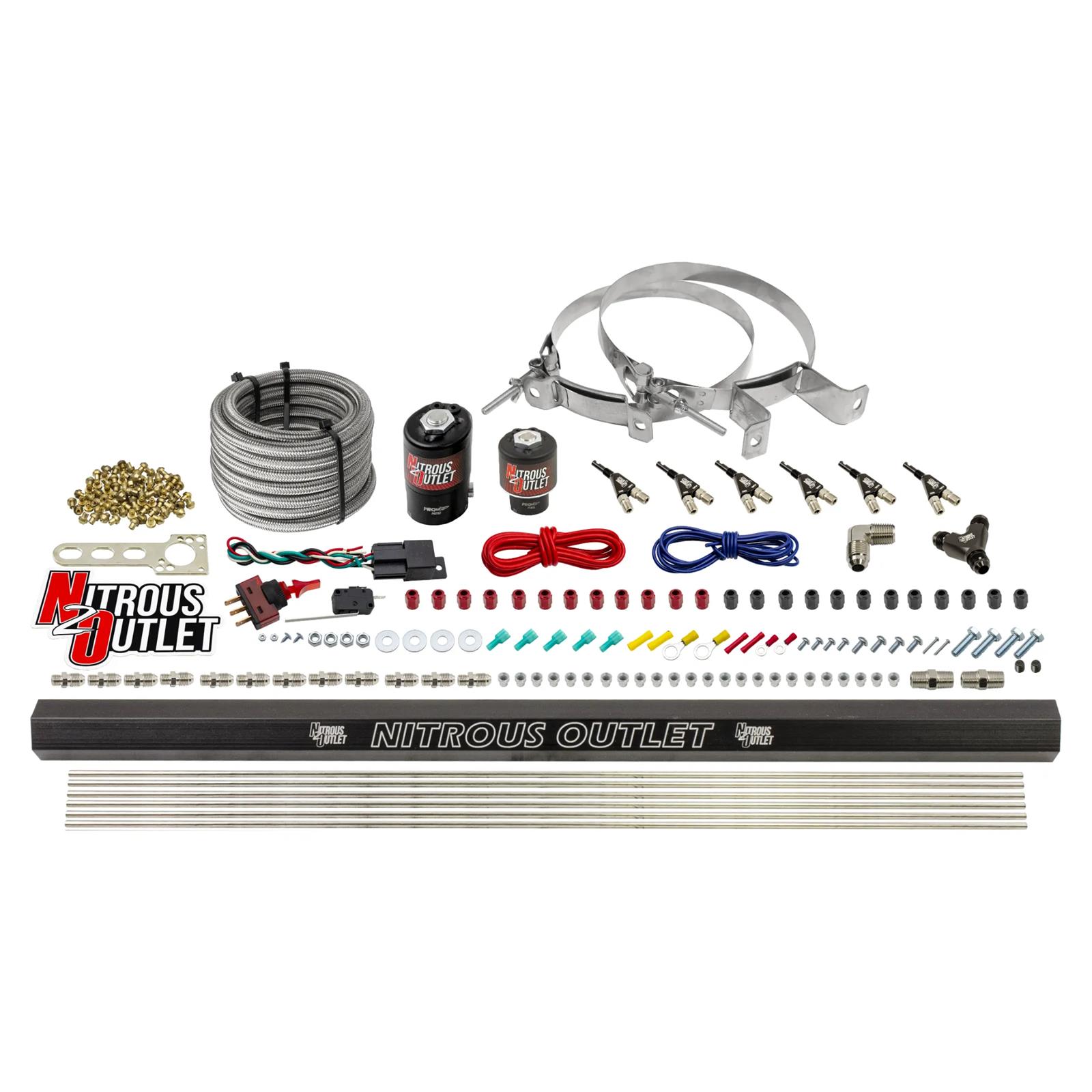 Nitrous Outlet Oxide Systems 00-10398-ALC-R-00 6 Cyl 2 Sol Direct Port Sys w/ Single Rail ALC Low PSI(No Bottle)(90° Noz)