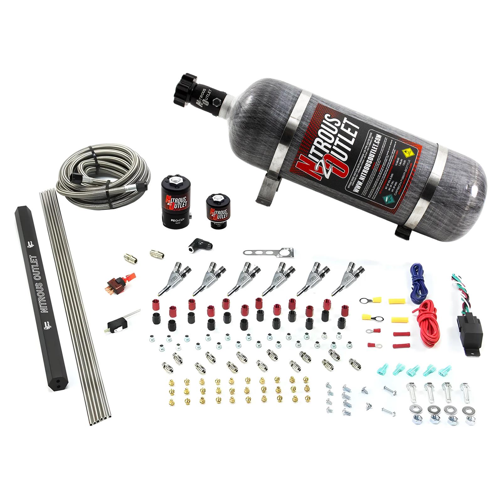 Nitrous Outlet Oxide Systems 00-10398-ALC-R-SBT-12 6 Cyl 2Sol Direct Port Sys w/ Single Rail ALC Low PSI(12Lb Bottle)(SBT Noz)