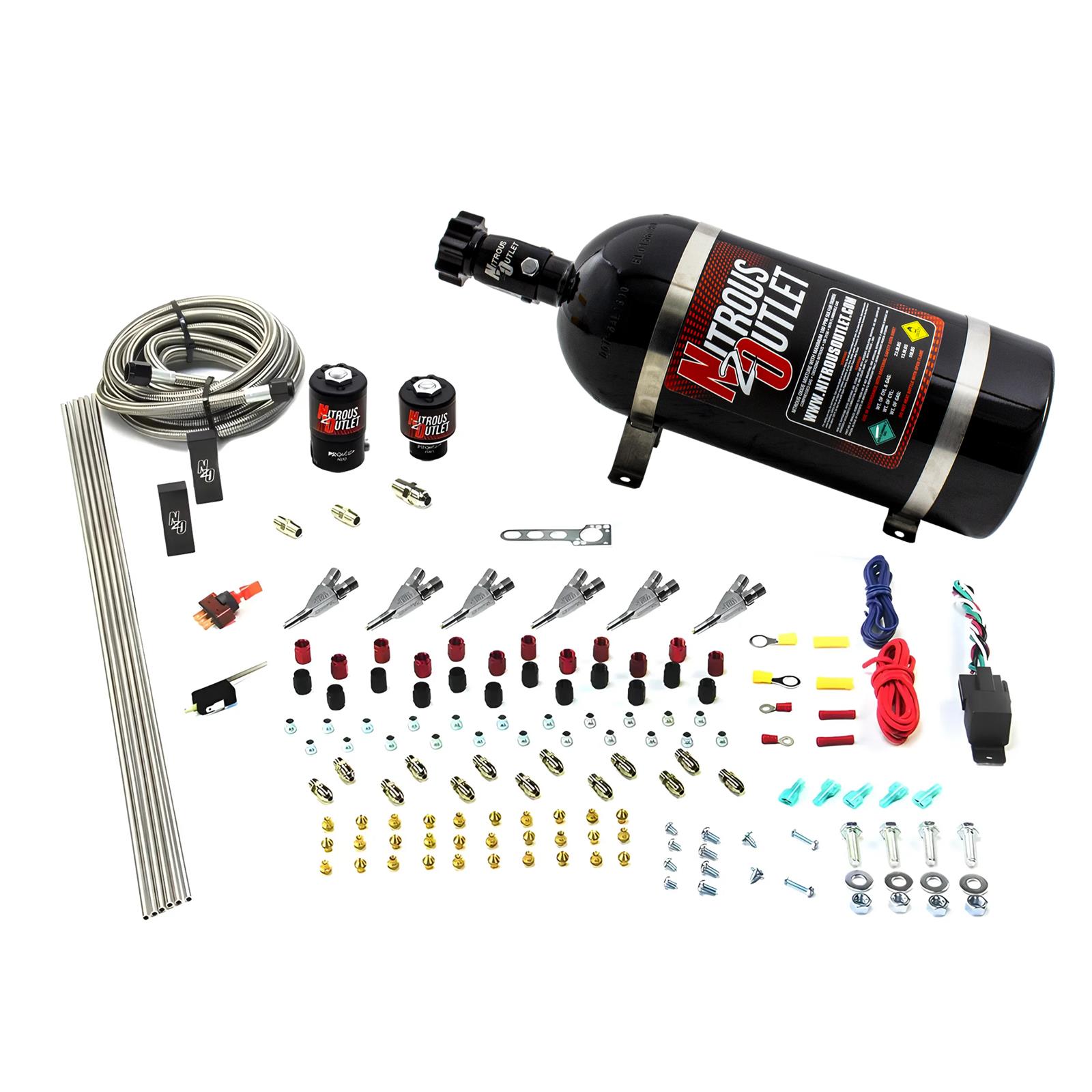 Nitrous Outlet Oxide Systems 00-10398-ALC-SBT-10 6 Cyl 2 Sol Direct Port Sys w/Dist Blocks ALC Low PSI(10Lb Bottle)(SBT Noz)