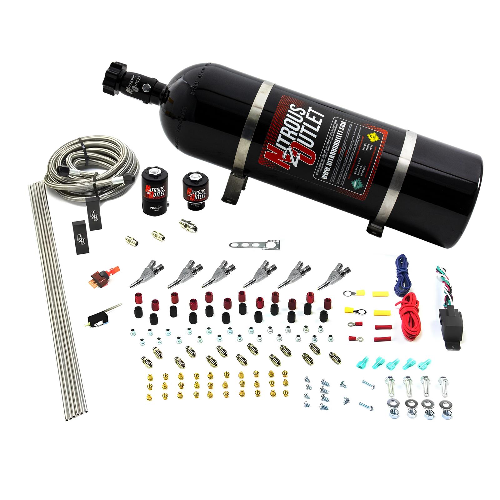 Nitrous Outlet Oxide Systems 00-10398-ALC-SBT-15 6 Cyl 2 Sol Direct Port Sys w/Dist Blocks ALC Low PSI(15Lb Bottle)(SBT Noz)