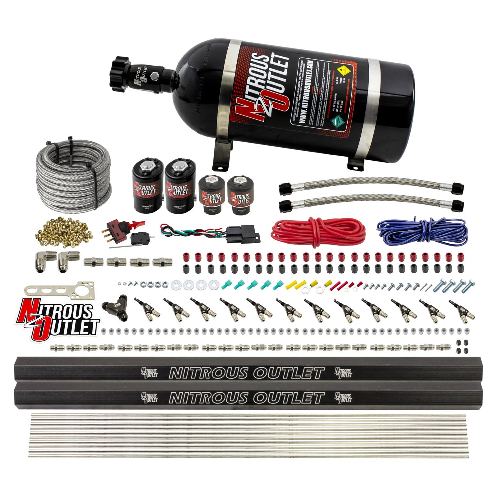 Nitrous Outlet Oxide Systems 00-10398-E85-R-DS-10 DS 6Cyl 4Sol Direct Port Sys w/ Dual Rails E85 Low PSI(10Lb Bottle)SBT Noz