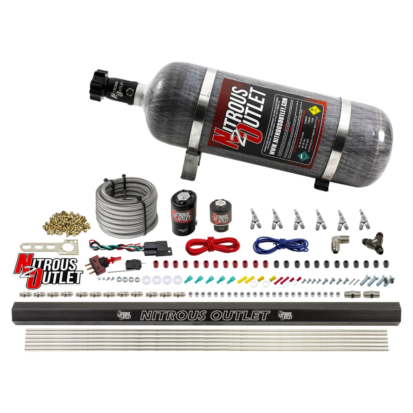 Nitrous Outlet Oxide Systems 00-10398-E85-SBT-12 6 Cyl 2 Sol Direct Port Sys w/Dist Blocks E85 Low PSI(12Lb Bottle) SBT Noz