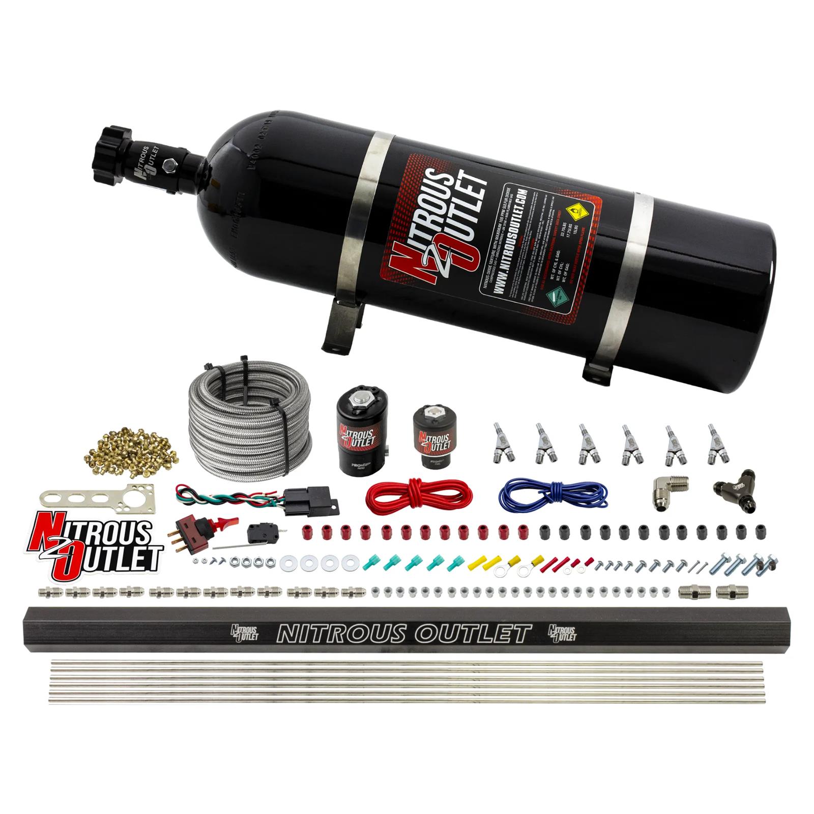 Nitrous Outlet Oxide Systems 00-10398-E85-SBT-15 6 Cyl 2 Sol Direct Port Sys w/Dist Blocks E85 Low PSI(15Lb Bottle) SBT Noz