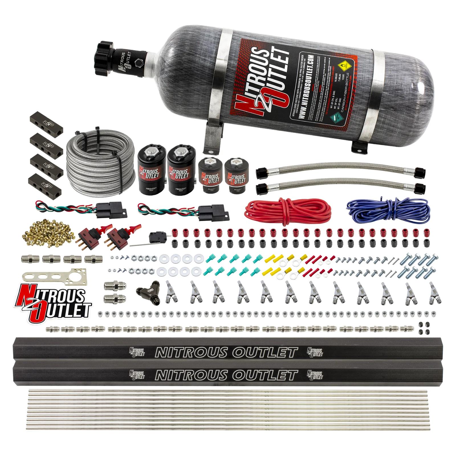 Nitrous Outlet Oxide Systems 00-10398-E85-SBT-DS-12 DS 6 Cyl 4Sol Direct Port Sys w/Dist Blocks E85 Low PSI(12Lb Bottle)SBT Noz