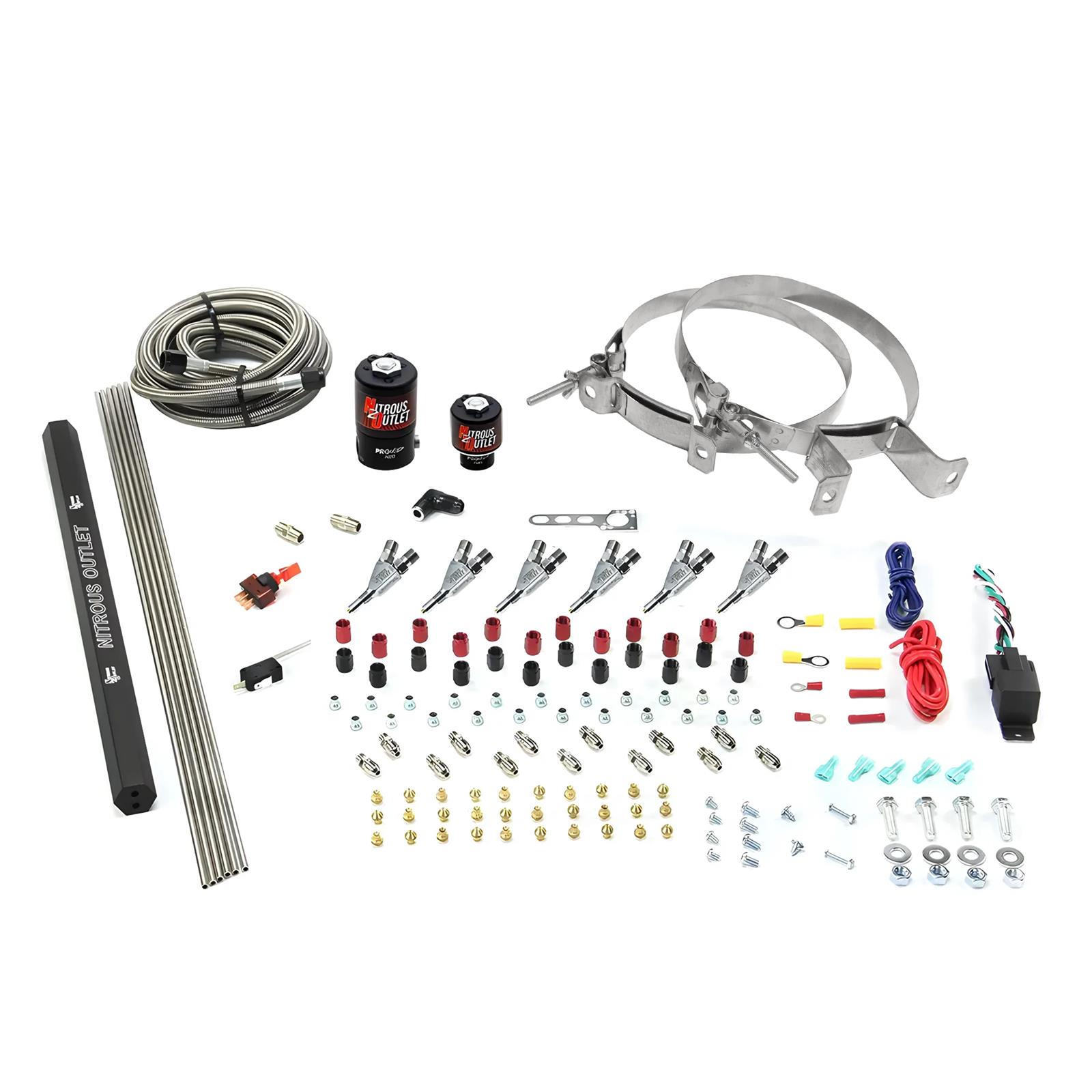 Nitrous Outlet Oxide Systems 00-10398-R-SBT-00 6 Cyl 2 Sol Direct Port Sys w/ Single Rail Low PSI(No Bottle)(SBT Noz)
