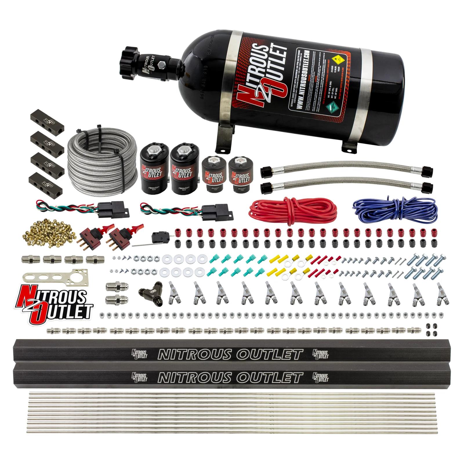 Nitrous Outlet Oxide Systems 00-10398-SBT-DS-10 DS 6 Cyl 4 Sol Direct Port Sys w/ Dist Blocks Low PSI(10Lb Bottle)(SBT Noz)