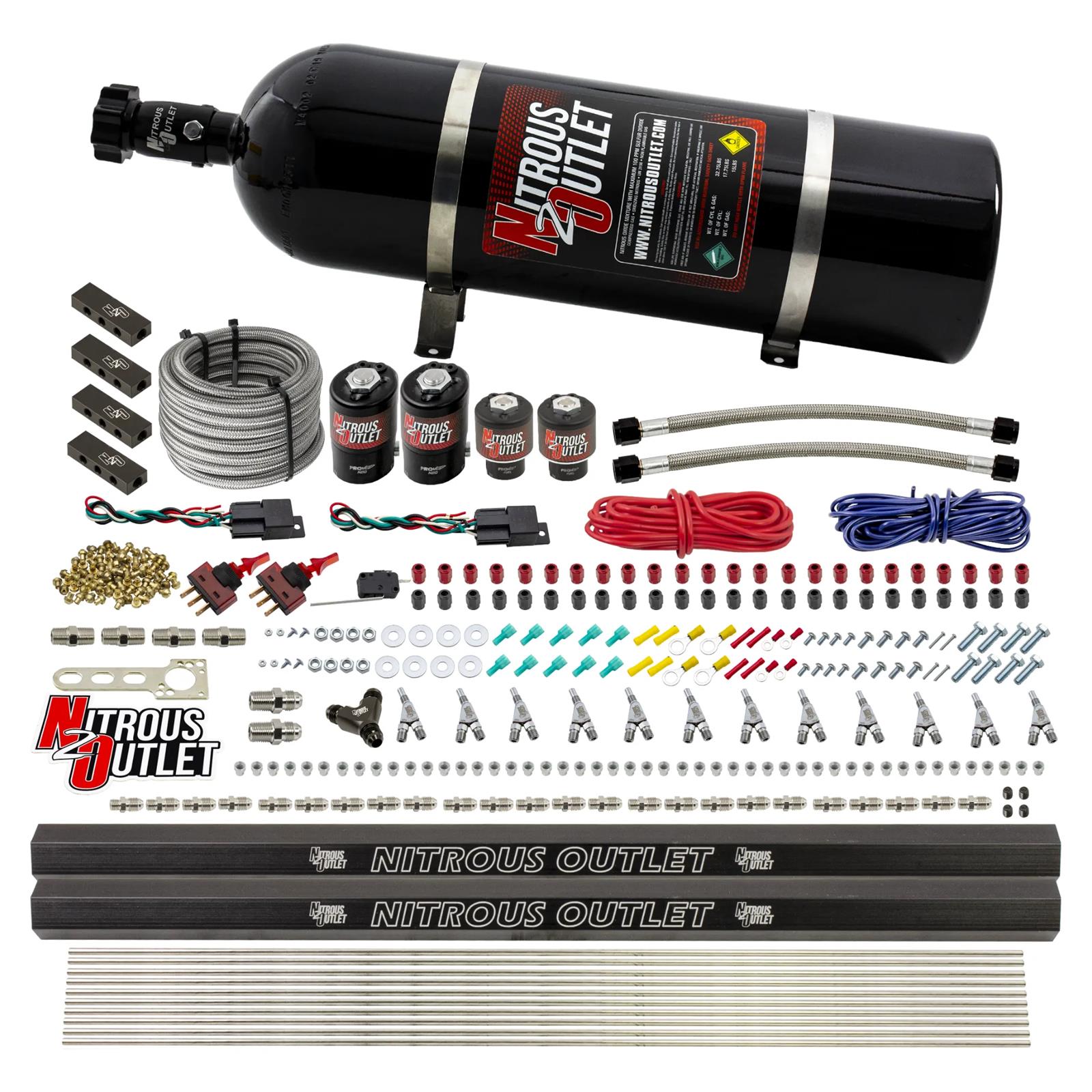 Nitrous Outlet Oxide Systems 00-10398-SBT-DS-15 DS 6 Cyl 4 Sol Direct Port Sys w/ Dist Blocks Low PSI(15Lb Bottle)(SBT Noz)