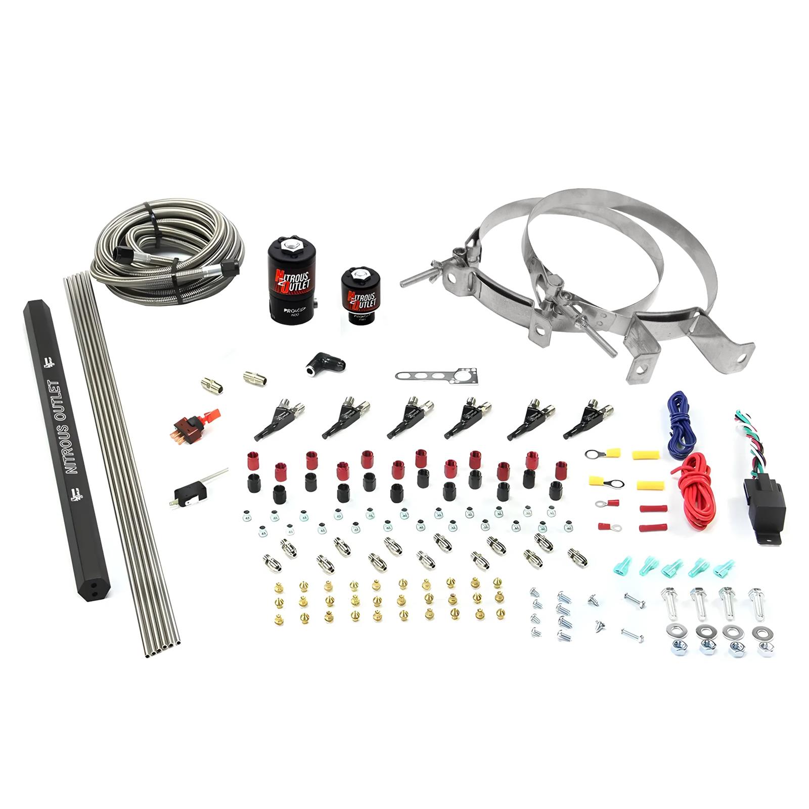 Nitrous Outlet Oxide Systems 00-10399-E85-R-00 6 Cyl 2 Sol Direct Port Sys w/ Single Rail E85 Hi PSI(No Bottle)(90° Noz)