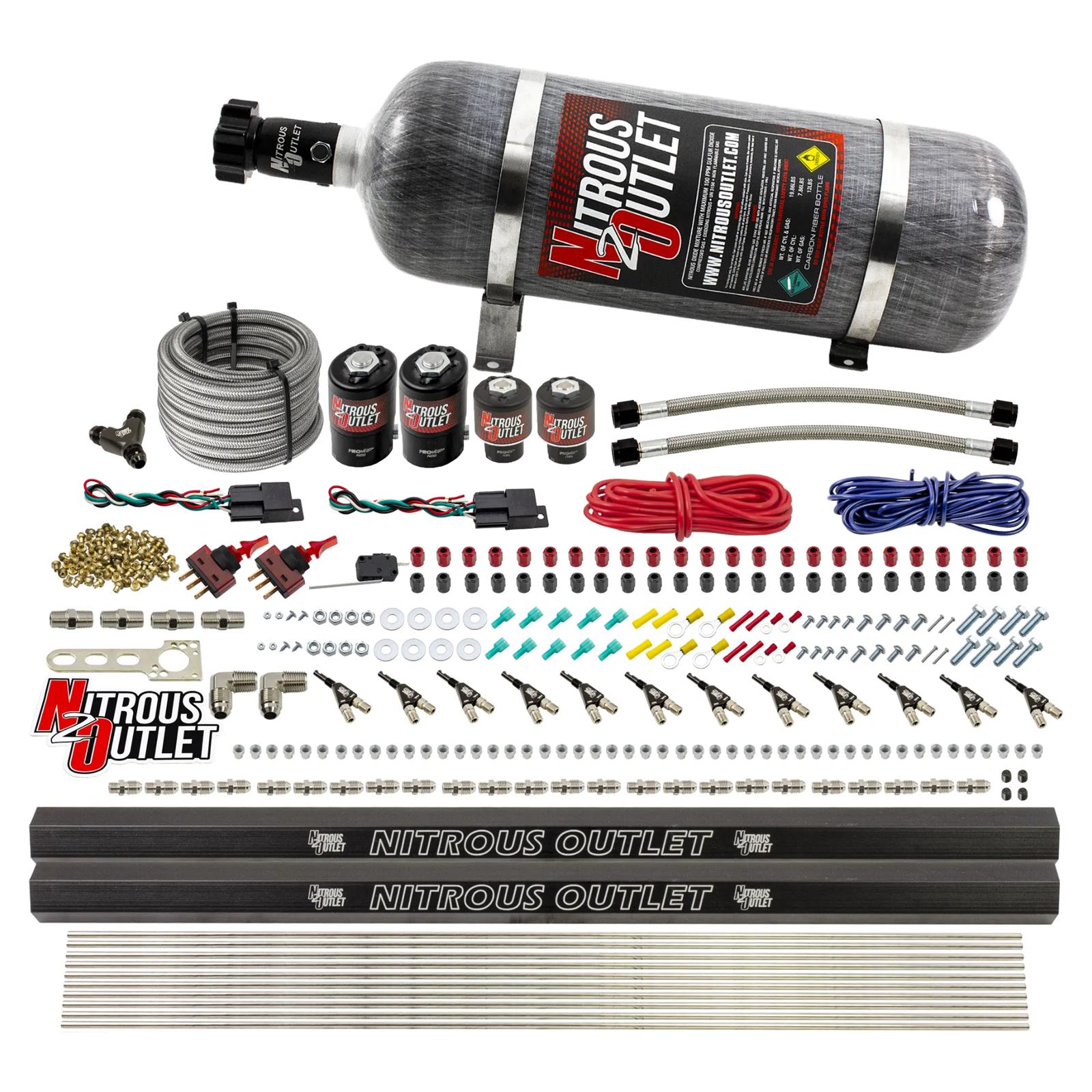 Nitrous Outlet Oxide Systems 00-10399-E85-R-DS-12 DS 6Cyl 4Sol Direct Port Sys w/ Dual Rails E85 Hi PSI(12Lb Bottle)(90° Noz)