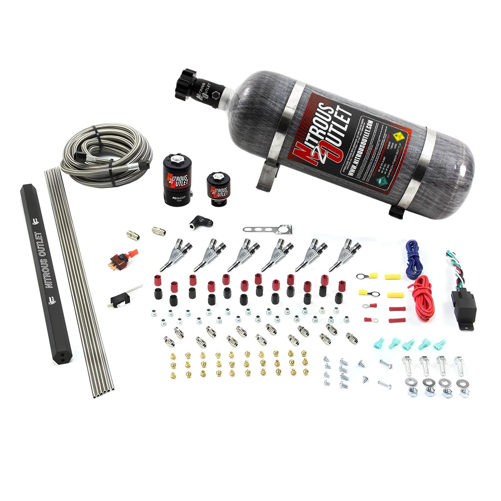 Nitrous Outlet Oxide Systems 00-10399-E85-R-SBT-12 6 Cyl 2 Sol Direct Port Sys w/ Single Rail E85 Hi PSI(12Lb Bottle)(SBT Noz)