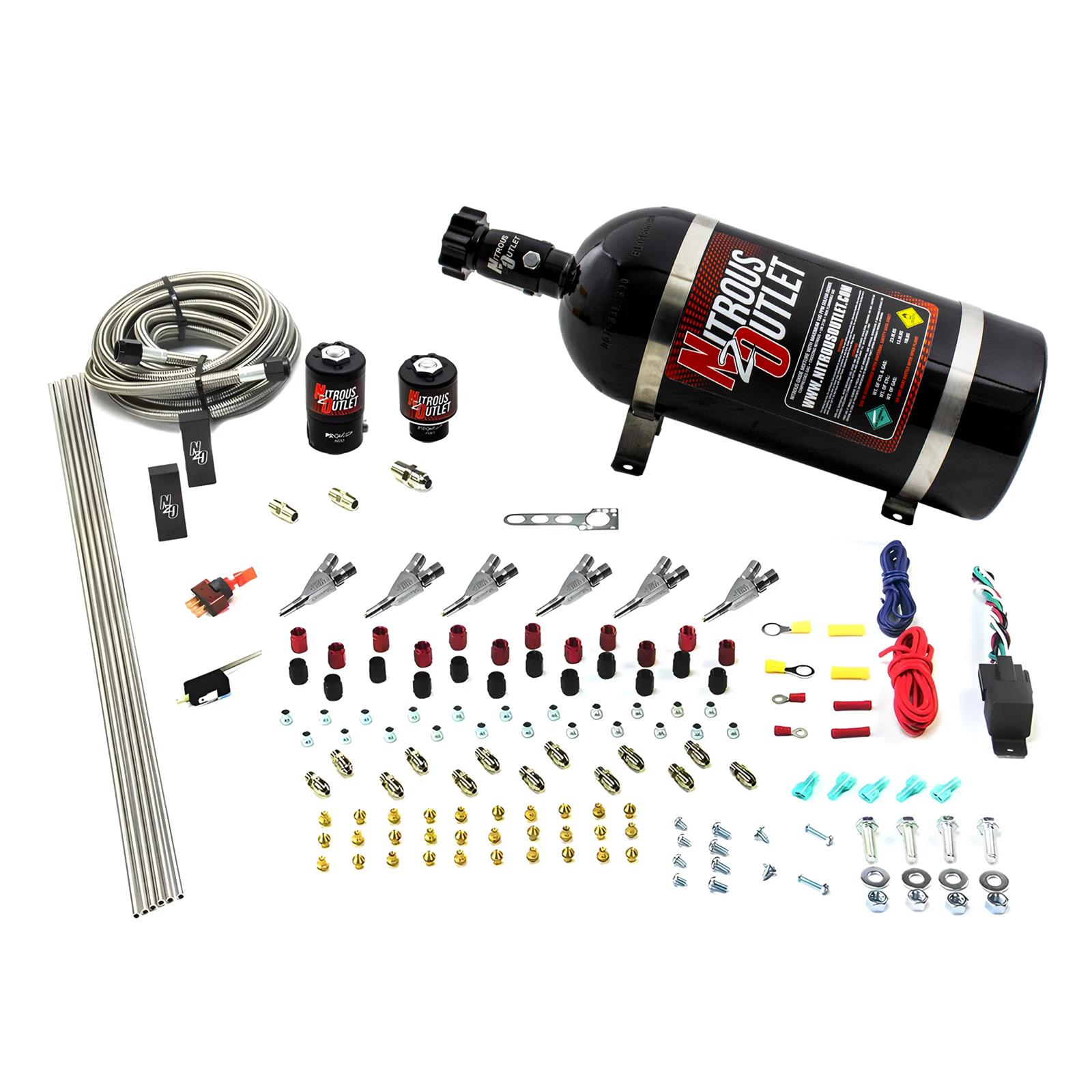 Nitrous Outlet Oxide Systems 00-10399-E85-SBT-10 6 Cyl 2 Sol Direct Port Sys w/ Dist Blocks E85 Hi PSI(10Lb Bottle)(SBT Noz)