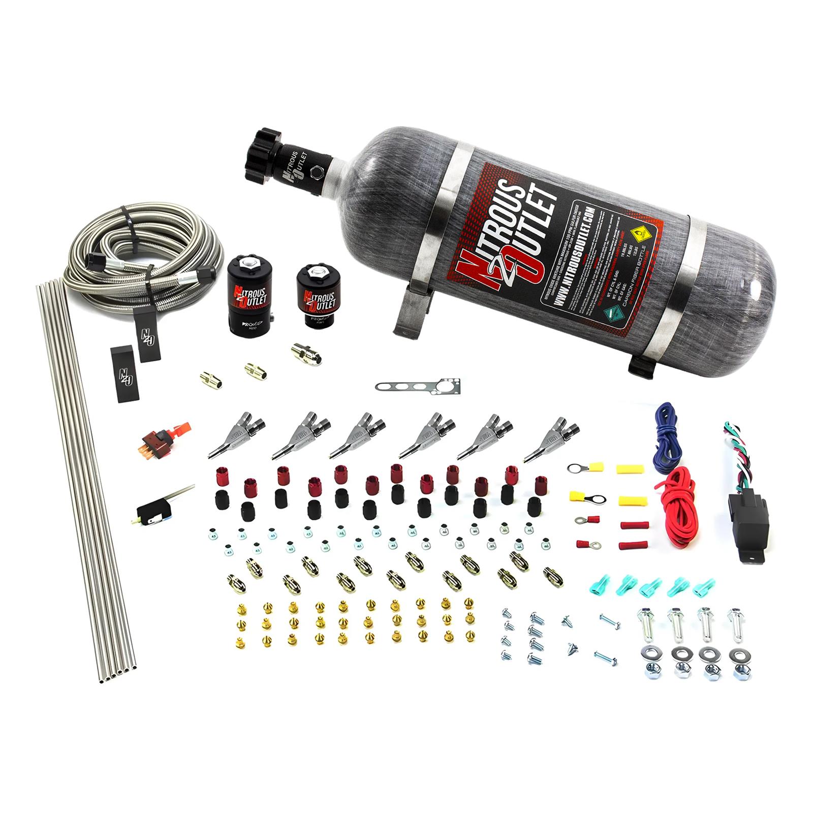 Nitrous Outlet Oxide Systems 00-10399-E85-SBT-12 6 Cyl 2 Sol Direct Port Sys w/ Dist Blocks E85 Hi PSI(12Lb Bottle)(SBT Noz)