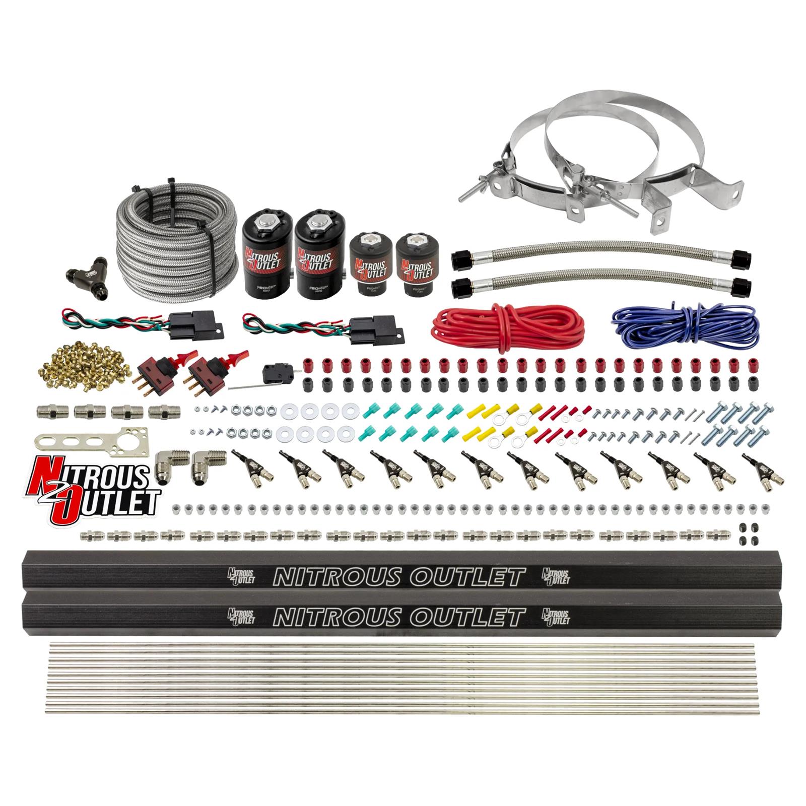 Nitrous Outlet Oxide Systems 00-10399-R-DS-00 DS 6 Cyl 4 Sol Direct Port Sys w/ Dual Rails Hi PSI(No Bottle)(90° Noz)