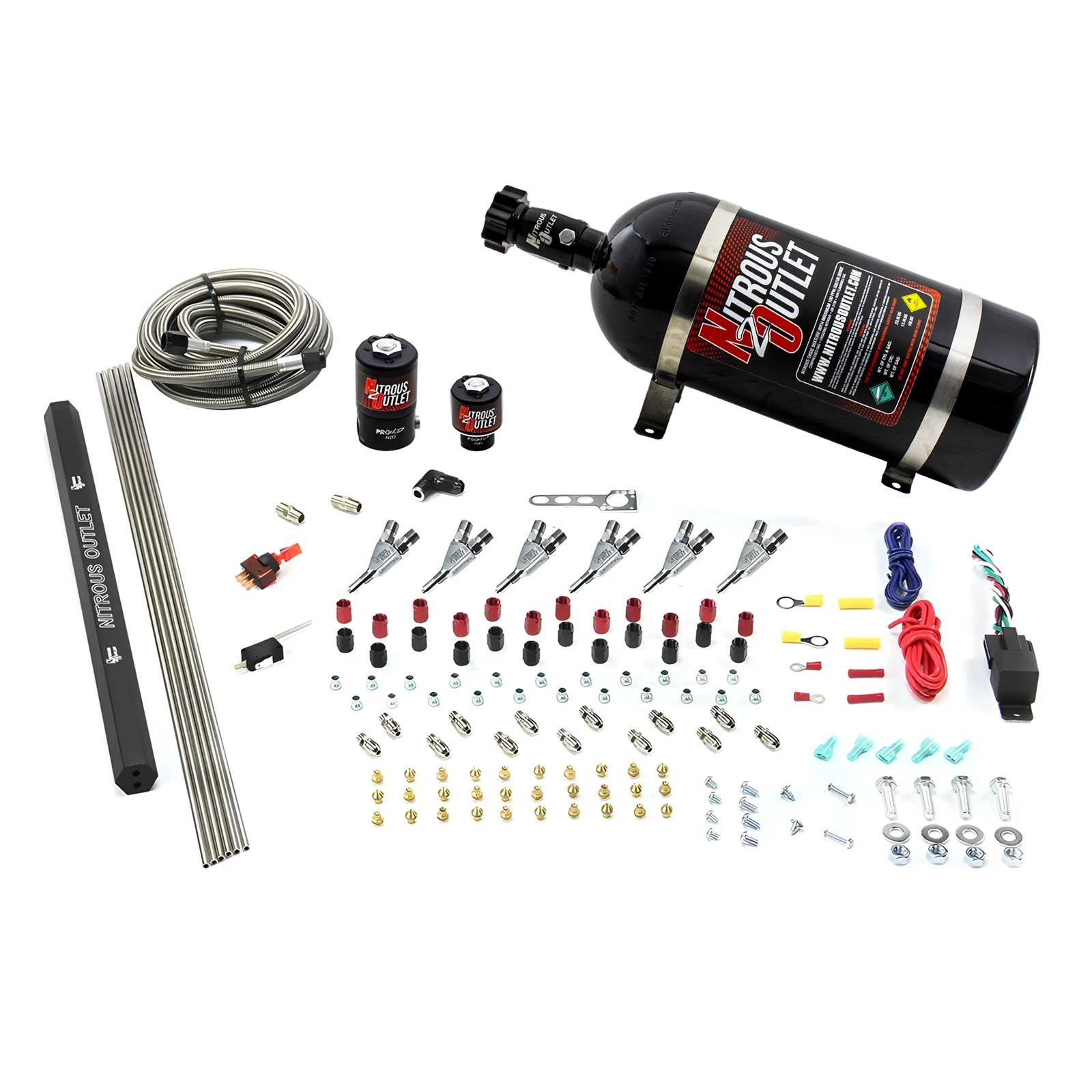 Nitrous Outlet Oxide Systems 00-10399-R-SBT-10 6 Cyl 2 Sol Direct Port Sys w/ Single Rail Hi PSI(10Lb Bottle)(SBT Noz)