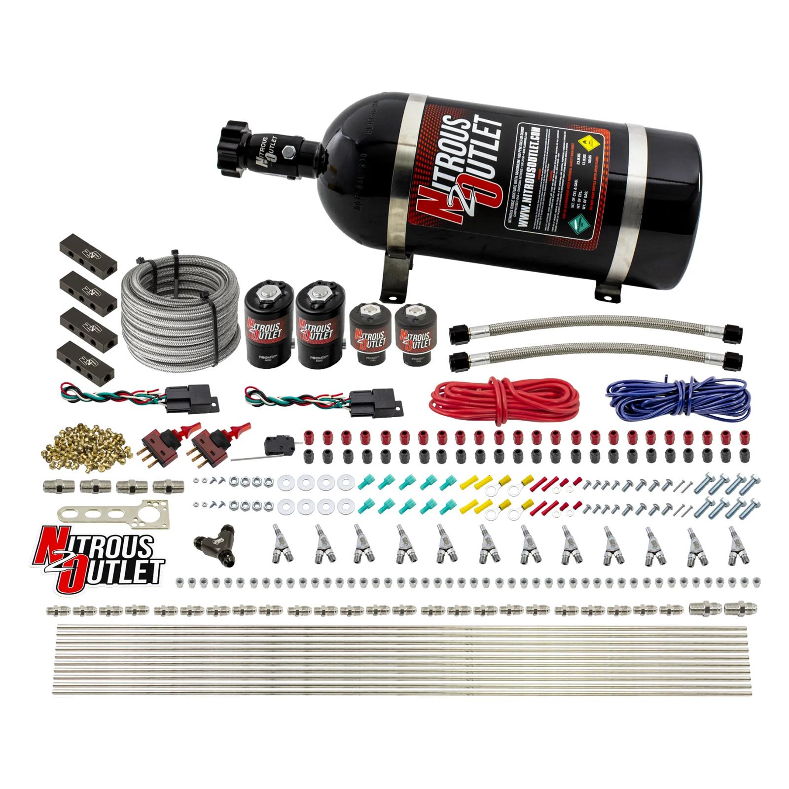 Nitrous Outlet Oxide Systems 00-10399-SBT-DS-10 DS 6 Cyl 4 Sol Direct Port Sys w/ Dist Blocks Hi PSI(10Lb Bottle)(SBT Noz)