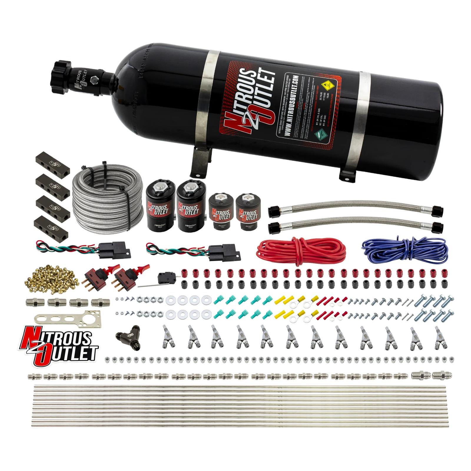 Nitrous Outlet Oxide Systems 00-10399-SBT-DS-15 DS 6 Cyl 4 Sol Direct Port Sys w/ Dist Blocks Hi PSI(15Lb Bottle)(SBT Noz)