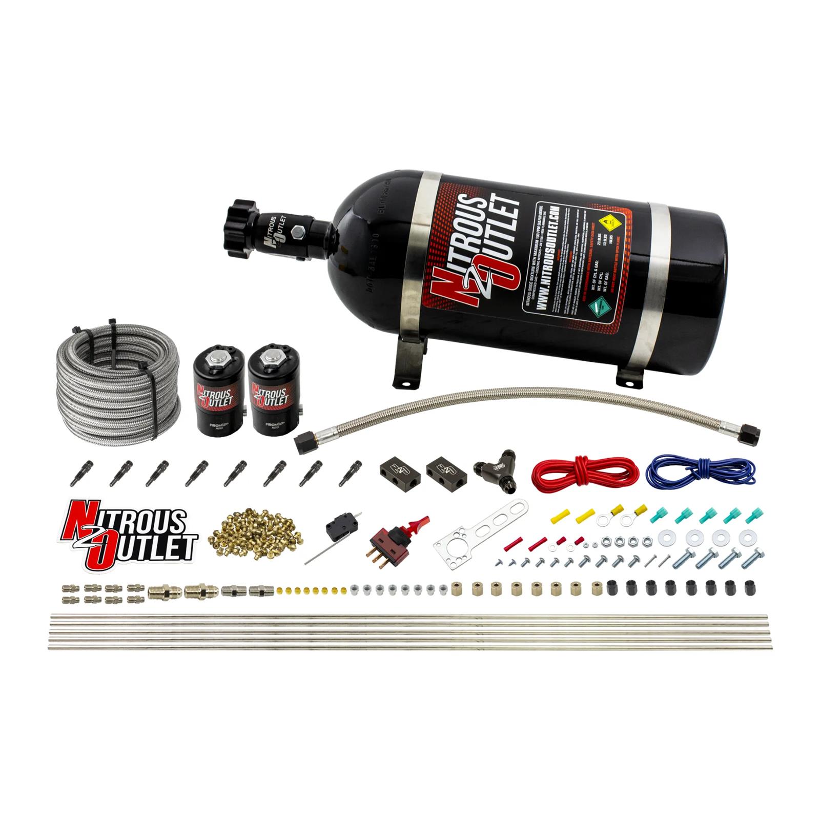 Nitrous Outlet Oxide Systems 00-10432-H-SBT-10 Dry EFI 8 Cyl 2 Sol Racers Direct Port Sys (10Lb Bottle) (SBT Noz)