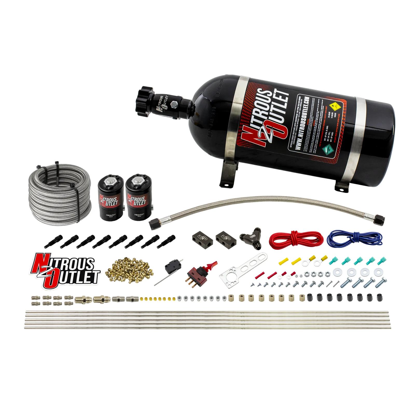 Nitrous Outlet Oxide Systems 00-10432-L-SBT-10 Dry EFI 8 Cyl 2 Sol Racers Direct Port Sys (10Lb Bottle) (SBT Noz)