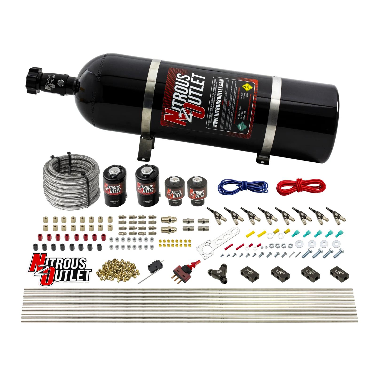 Nitrous Outlet Oxide Systems 00-10433-ALC-H-15 8 Cyl 4 Sol Racers Direct Port Sys ALC Low PSI( 15lb Bottle)(90° Noz)