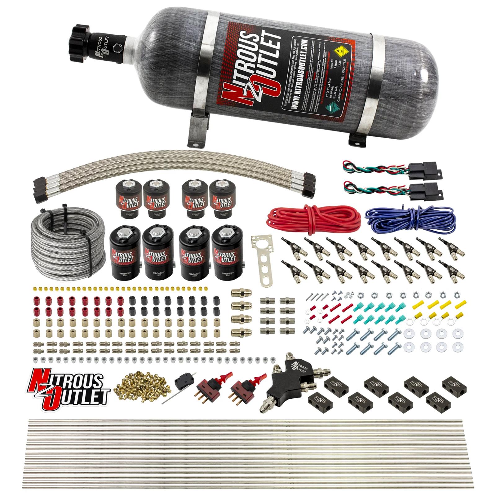Nitrous Outlet Oxide Systems 00-10433-ALC-H-DS-12 DS 8 Cyl 8 Sol Racers Direct Port Sys ALC Low PSI(12Lb Bottle)(90° Noz)
