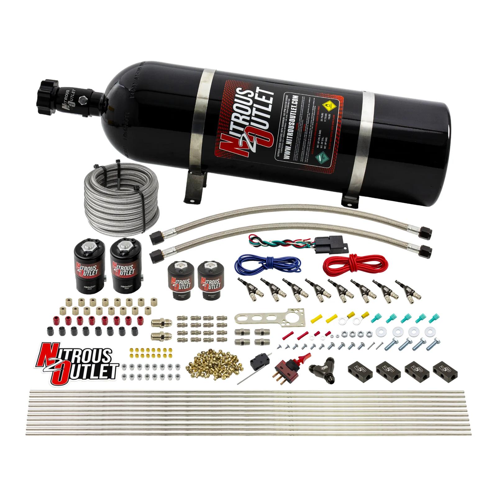 Nitrous Outlet Oxide Systems 00-10433-E85-H-15 8 Cyl 4 Sol Racers Direct Port Sys E85 Low PSI( 15lb Bottle)(90° Noz)