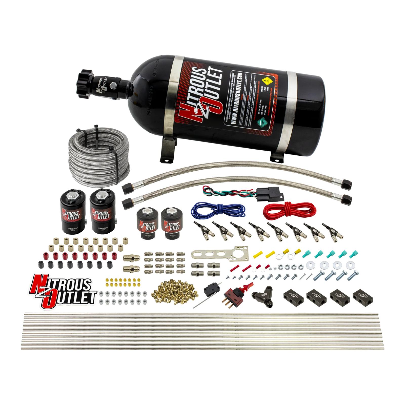 Nitrous Outlet Oxide Systems 00-10433-E85-L-10 8 Cyl 4 Sol Racers Direct Port Sys E85 Low PSI( 10lb Bottle)(90° Noz)