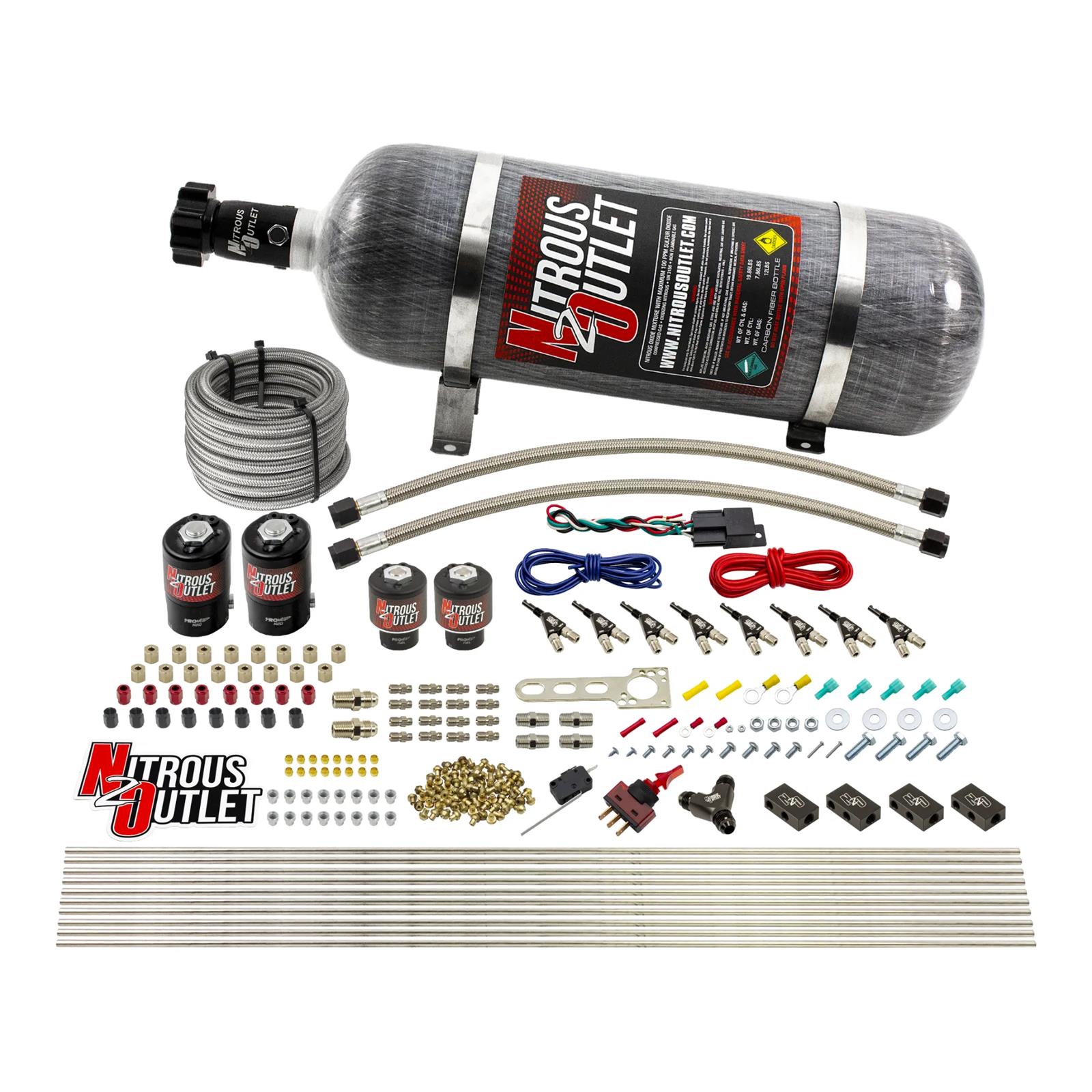 Nitrous Outlet Oxide Systems 00-10433-E85-L-12 8 Cyl 4 Sol Racers Direct Port Sys E85 Low PSI( 12lb Bottle)(90° Noz)