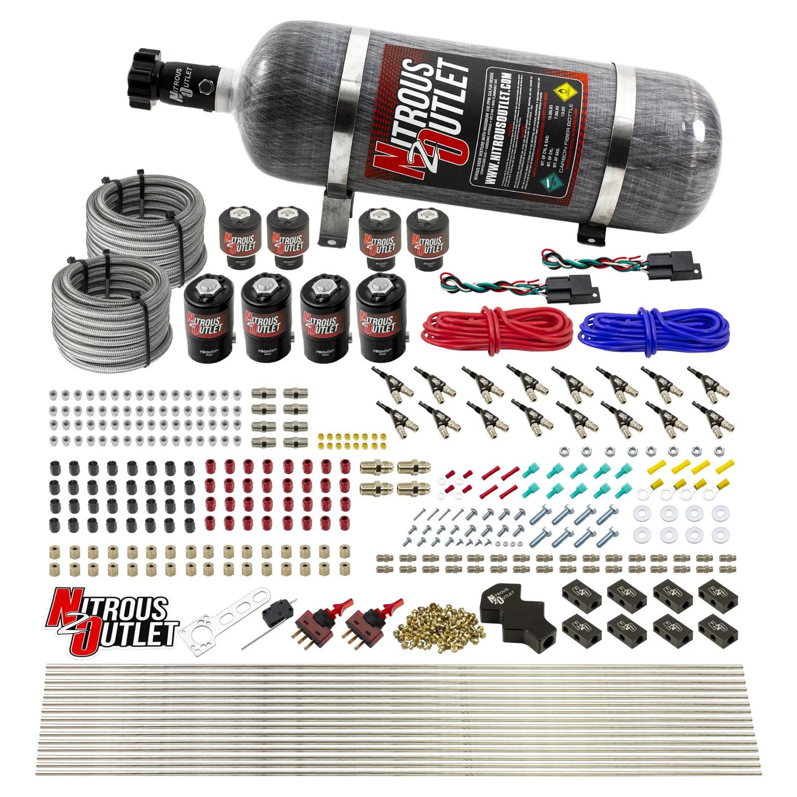 Nitrous Outlet Oxide Systems 00-10433-H-DS-12 DS 8 Cyl 8 Sol Racers Direct Port Sys Low PSI(12Lb Bottle)(90° Noz)