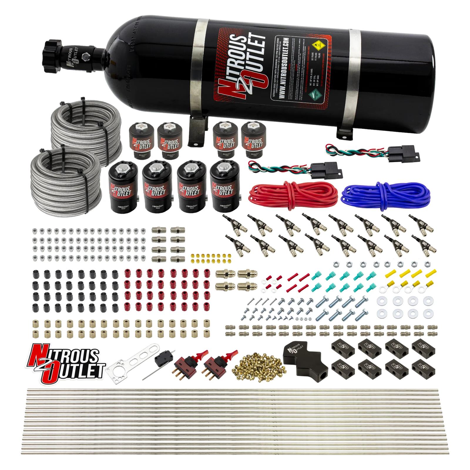 Nitrous Outlet Oxide Systems 00-10433-H-DS-15 DS 8 Cyl 8 Sol Racers Direct Port Sys Low PSI(15Lb Bottle)(90° Noz)