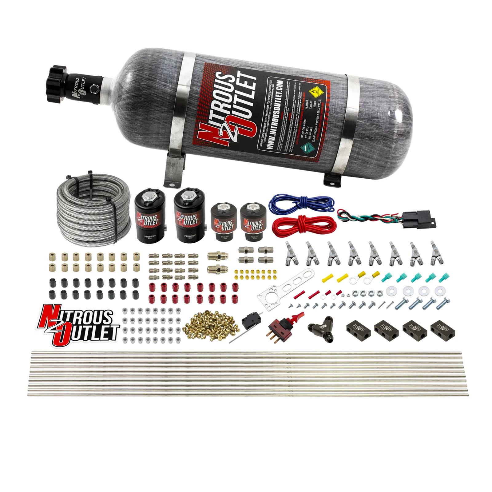 Nitrous Outlet Oxide Systems 00-10433-H-SBT-12 8 Cyl 4 Sol Racers Direct Port Sys Low PSI( 12lb Bottle)(SBT Noz)